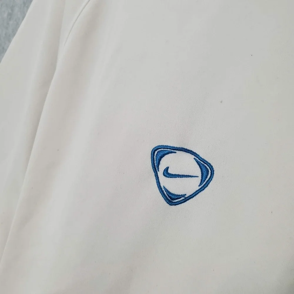 VINTAGE Nike Men Shirt XL White Logo Embroidered Stripped Short Sleeve Crew READ